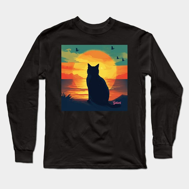 Retro Cat Shirt Long Sleeve T-Shirt by Gstuntstore